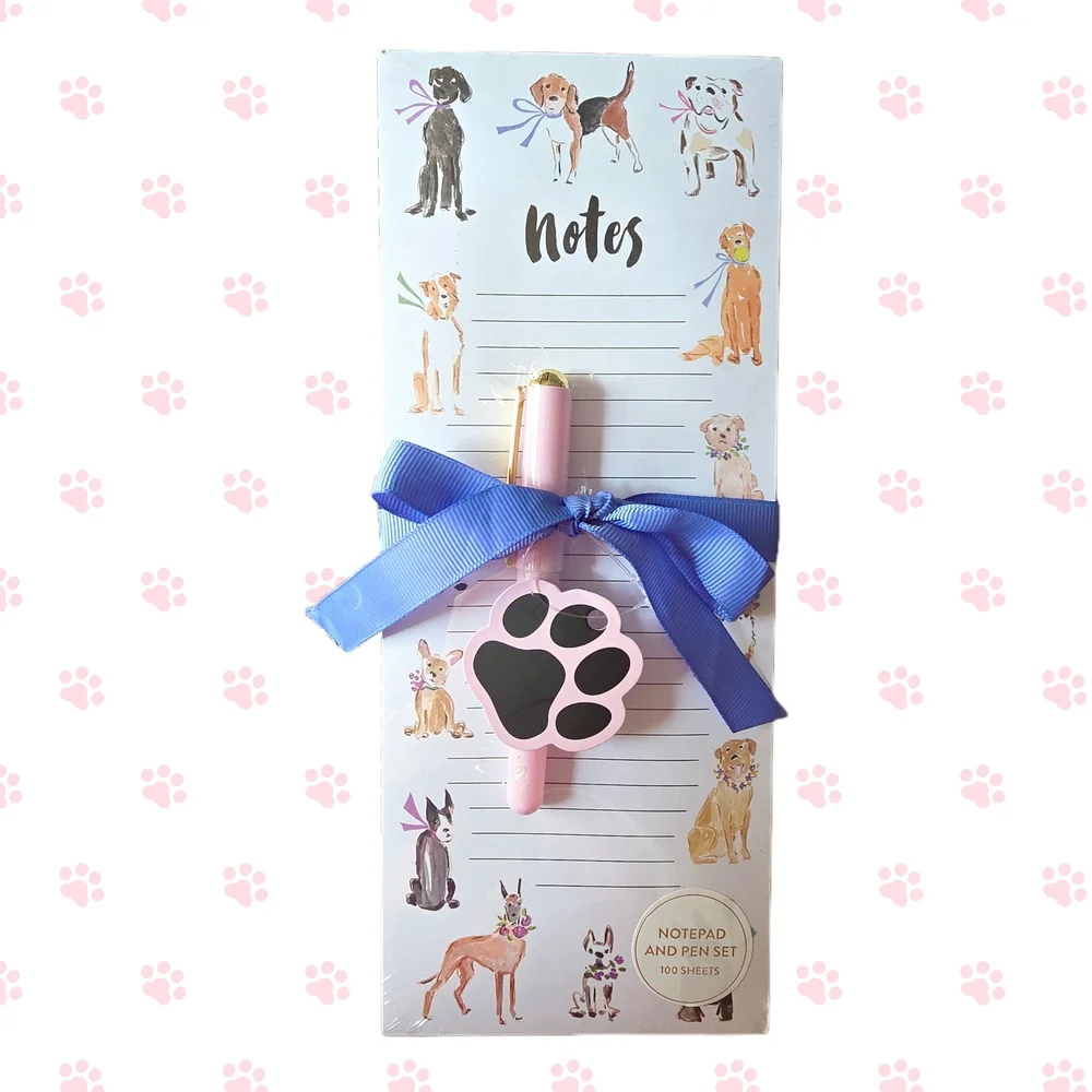 Dogs With Floral Collars Magnetic Notepad & Pen Set